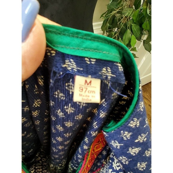 Indian Blue Floral Polyester V-Neck Long Sleeve Knee Length Dress Size Medium - Picture 10 of 11